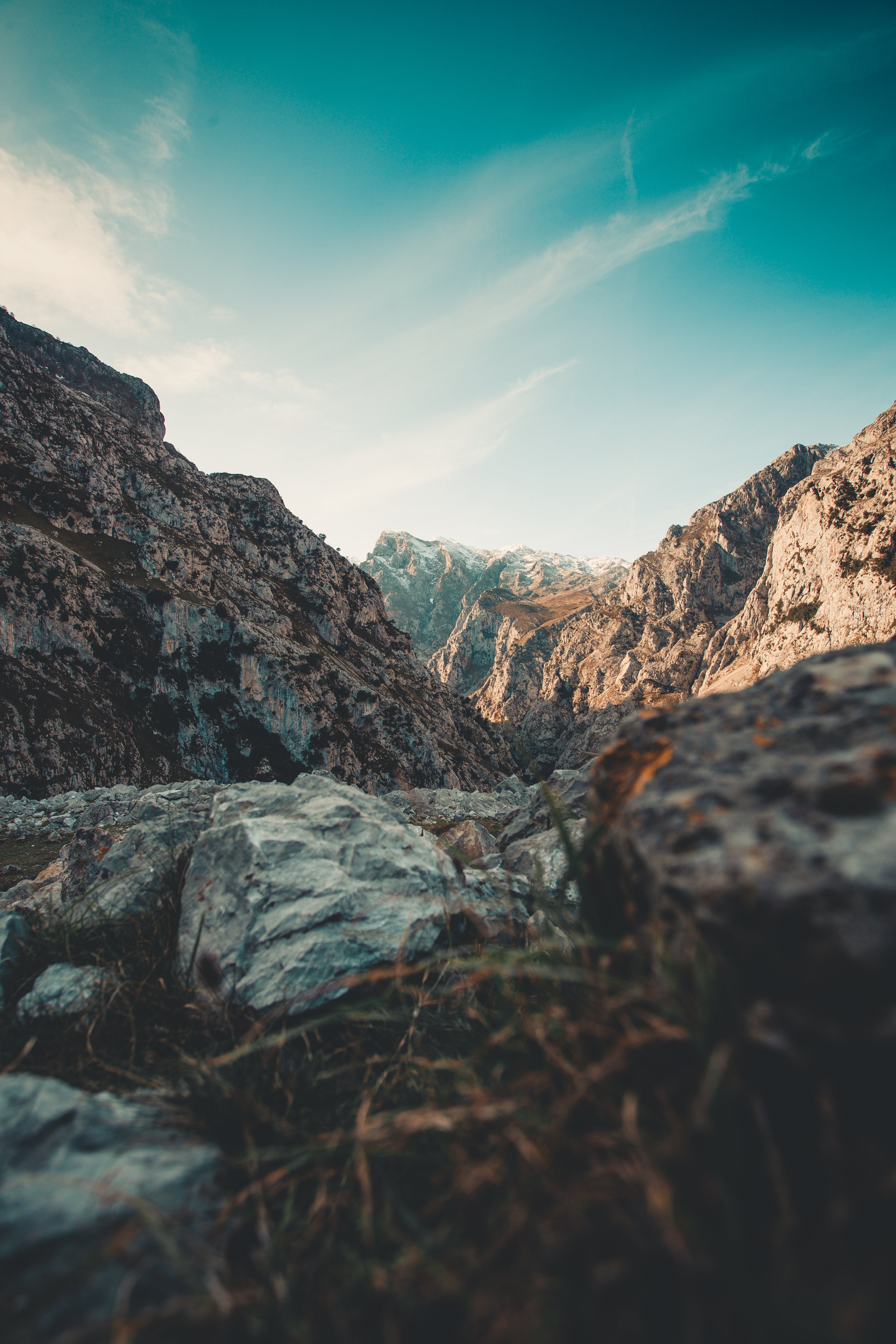 mountain with contrasting skies